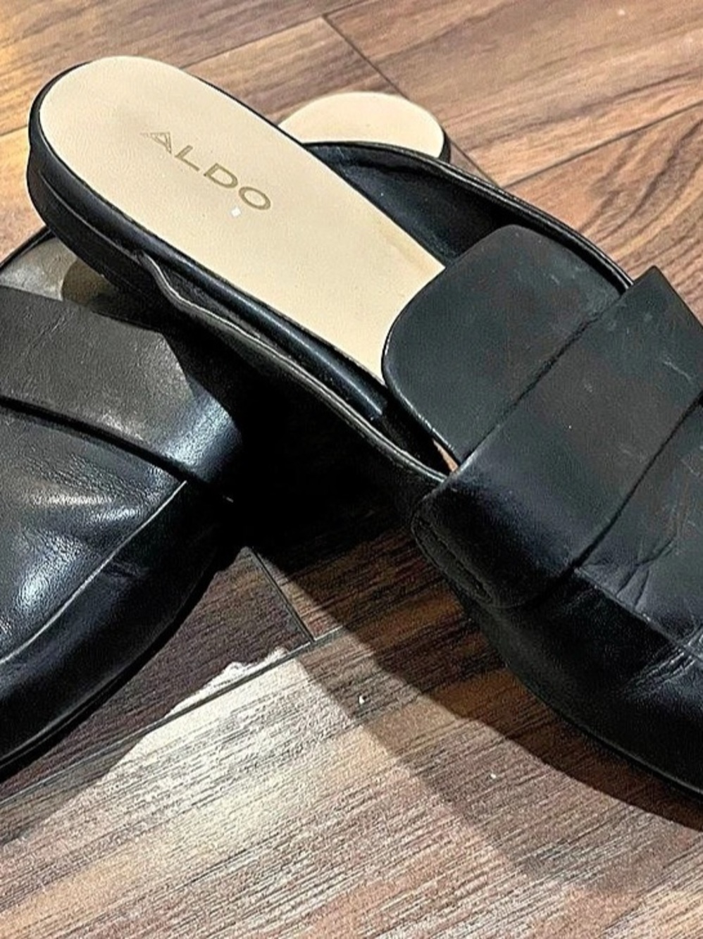 ALDO Black Leather Mules US 8.5